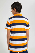 Load image into Gallery viewer, Navy And Orange Striped Polo Shirt قميص بولو مخطط باللون الكحلي والبرتقالي