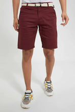 Load image into Gallery viewer, Burgundy Chino Short With Belt شورت تشينو بحزام باللون الأحمر الداكن