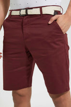 Load image into Gallery viewer, Burgundy Chino Short With Belt شورت تشينو بحزام باللون الأحمر الداكن