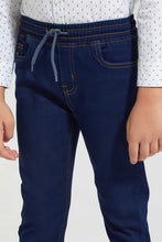 Load image into Gallery viewer, بنطلون جينز بخصر مطاطي باللون الكحلي