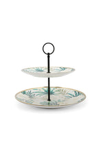 Load image into Gallery viewer, حامل كيك باللون الأبيض بطبعة أزهار من طبقتين