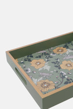 Load image into Gallery viewer, صينية مستطيلة بلون أخضر بطبعة زهر