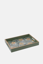 Load image into Gallery viewer, صينية مستطيلة بلون أخضر بطبعة زهر