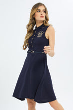 Load image into Gallery viewer, فستان بياقة باللون الكحلي للنساء