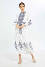 Load image into Gallery viewer, فستان باللوني الأبيض و الأزرق بطبعة للنساء