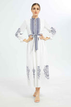 Load image into Gallery viewer, فستان باللوني الأبيض و الأزرق بطبعة للنساء