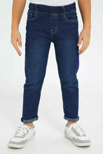 Load image into Gallery viewer, بنطلون جينز باللون الكحلي بخصر مطاطي للأولاد الصغار