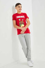 Load image into Gallery viewer, تيشيرت باللون الأحمر بطبعة فورتنايت للأولاد الكبار