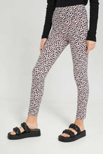 Load image into Gallery viewer, ليغينغ مطبوع باللون الأسود والوردي للبنات الكبار