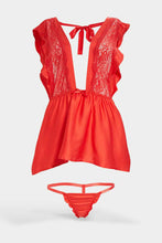 Load image into Gallery viewer, طقم فستان بيبي دول دانتيل باللون الأحمر للنساء (قطعتين)