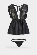 Load image into Gallery viewer, طقم فستان بيبي دول دانتيل باللون الأسود للنساء (قطعتين)