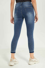 Load image into Gallery viewer, بنطلون جينز باللون الأزرق بخصر عالي للنساء