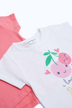 Load image into Gallery viewer, طقم تيشيرت مطبوع باللون الأبيض والوردي للبنات الرضّع (قطعتين)