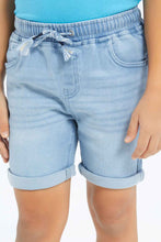 Load image into Gallery viewer, شورت جينز منسوج بخصر مطاطي باللون الأزرق للأولاد الصغار