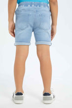 Load image into Gallery viewer, شورت جينز منسوج بخصر مطاطي باللون الأزرق للأولاد الصغار