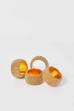 Load image into Gallery viewer, طقم خواتم مناديل سفرة ذهبي مطرز بالخرز (4 قطع)