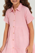 Load image into Gallery viewer, فستان قميص مطرز لون زهري للفتيات