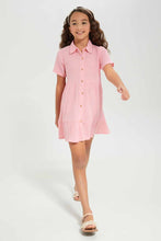 Load image into Gallery viewer, فستان قميص مطرز لون زهري للفتيات