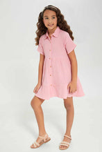 Load image into Gallery viewer, فستان قميص مطرز لون زهري للفتيات