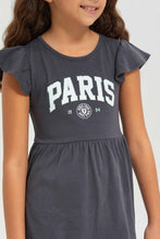 Load image into Gallery viewer, فستان بناتي بطبعة باريس فحم