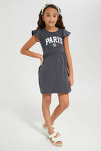 Load image into Gallery viewer, فستان بناتي بطبعة باريس فحم