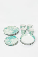 Load image into Gallery viewer, طقم عشاء مطبوع باللون الأزرق والأبيض (16قطعة)