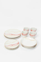 Load image into Gallery viewer, طقم عشاء مطبوع باللون الوردي والأبيض (16قطعة)
