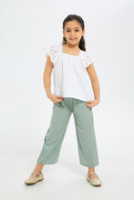 Load image into Gallery viewer, بنطلون واسع مزين باللون النعناعي للبنات الصغار