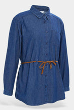 Load image into Gallery viewer, تونك دنيم طويل باللون الكحلي للبنات الكبار