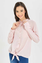 Load image into Gallery viewer, قميص بربطة أمامية باللون الوردي للبنات الكبار