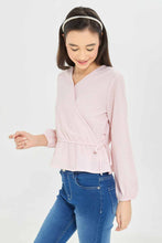 Load image into Gallery viewer, بلوزة بخصر مطاطي باللون الوردي للبنات الكبار