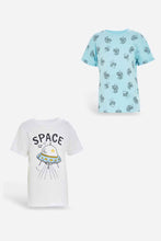 Load image into Gallery viewer, طقم تيشيرتات بطباعة باللون الأبيض والأزرق للأولاد الصغار (قطعتين)
