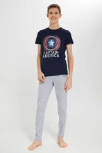 Load image into Gallery viewer, طقم بيجامة مطبوع باللون الكحلي و الرمادي للأولاد الكبار