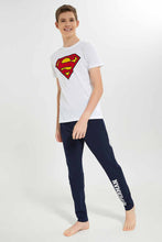 Load image into Gallery viewer, طقم بيجامة مطبوع باللون الأبيض و الكحلي للأولاد الكبار