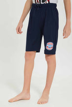 Load image into Gallery viewer, طقم بيجامة مطبوع باللون الأبيض و الكحلي للأولاد الكبار