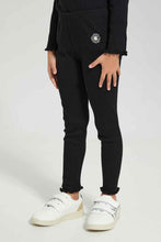 Load image into Gallery viewer, ليغينغز أسود مضلع للبنات الصغار