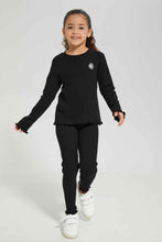Load image into Gallery viewer, ليغينغز أسود مضلع للبنات الصغار