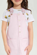 Load image into Gallery viewer, فستان جينز وتيشيرت باللون الابيض والوردي للبنات