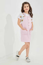 Load image into Gallery viewer, فستان جينز وتيشيرت باللون الابيض والوردي للبنات