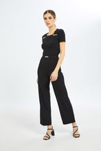 Load image into Gallery viewer, بنطلون واسع سادة باللون الأسود للنساء