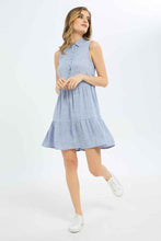 Load image into Gallery viewer, فستان أزرق بياقة للنساء