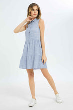 Load image into Gallery viewer, فستان أزرق بياقة للنساء