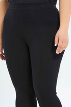 Load image into Gallery viewer, ليغينغز باللون الأسود سادة للنساء بمقاسات كبيرة