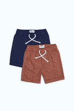 Load image into Gallery viewer, شورت بوبلين باللون الكحلي والنحاسي للأولاد الرضّع (قطعتين)