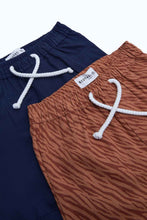 Load image into Gallery viewer, شورت بوبلين باللون الكحلي والنحاسي للأولاد الرضّع (قطعتين)