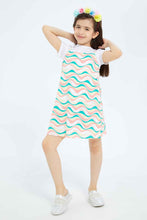 Load image into Gallery viewer, طقم فستان بألوان متعددة مع تيشيرت باللون الأبيض للبنات الصغار (قطعتين)