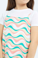 Load image into Gallery viewer, طقم فستان بألوان متعددة مع تيشيرت باللون الأبيض للبنات الصغار (قطعتين)