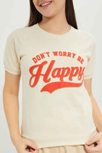 Load image into Gallery viewer, تيشيرت باللون البيج مطبوع للبنات الكبار