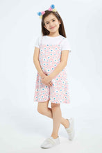 Load image into Gallery viewer, طقم فستان باللون الأبيض والوردي مع تيشيرت للبنات الصغار (قطعتين)