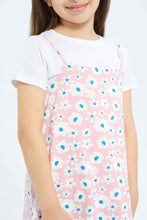 Load image into Gallery viewer, طقم فستان باللون الأبيض والوردي مع تيشيرت للبنات الصغار (قطعتين)